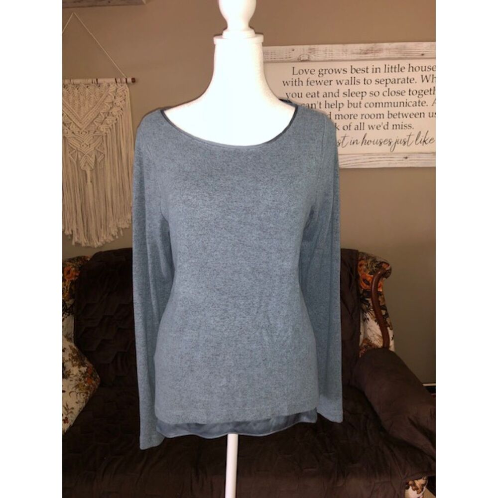 Coquette Boho Muted Teal Sweater with Flowy Silk Underlay